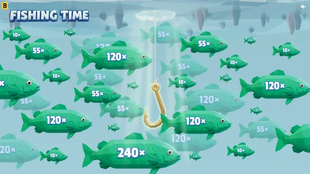Big Catch i Fishing Time med gröna fiskar och multiplikatorer